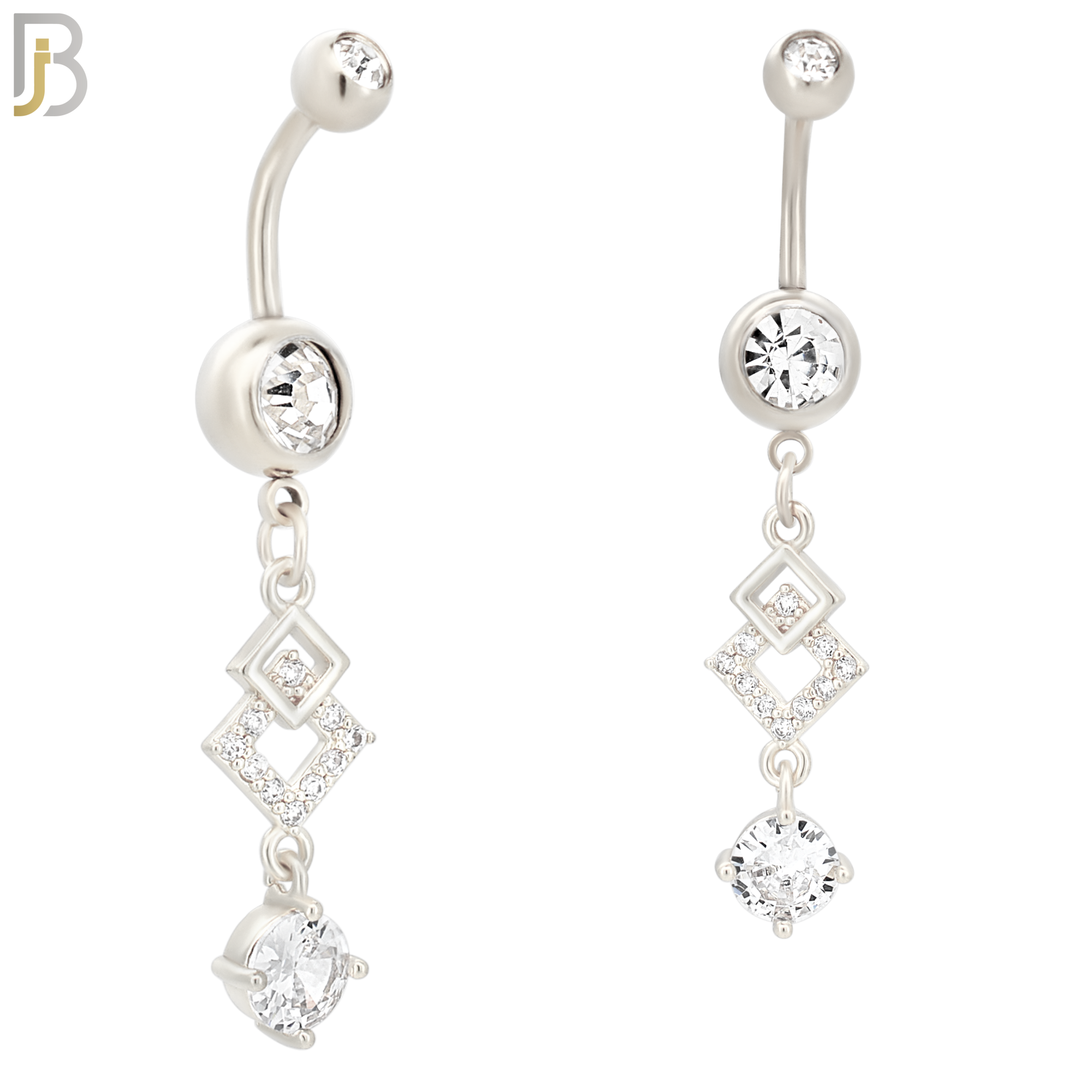 N025 - 316L Stainless Steel Dangling Diamond Shape with Prong Round Zircon Design Belly Ring with 5mm Screw Ball image 1