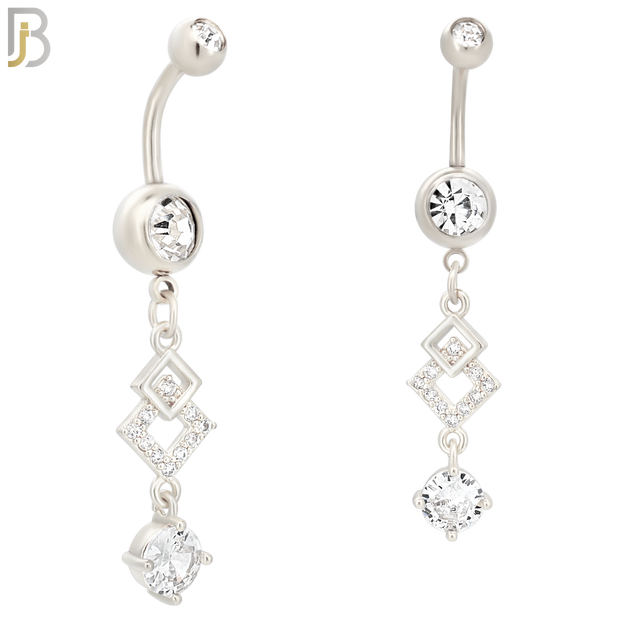 N025 - 316L Stainless Steel Dangling Diamond Shape with Prong Round Zircon Design Belly Ring with 5mm Screw Ball image 1
