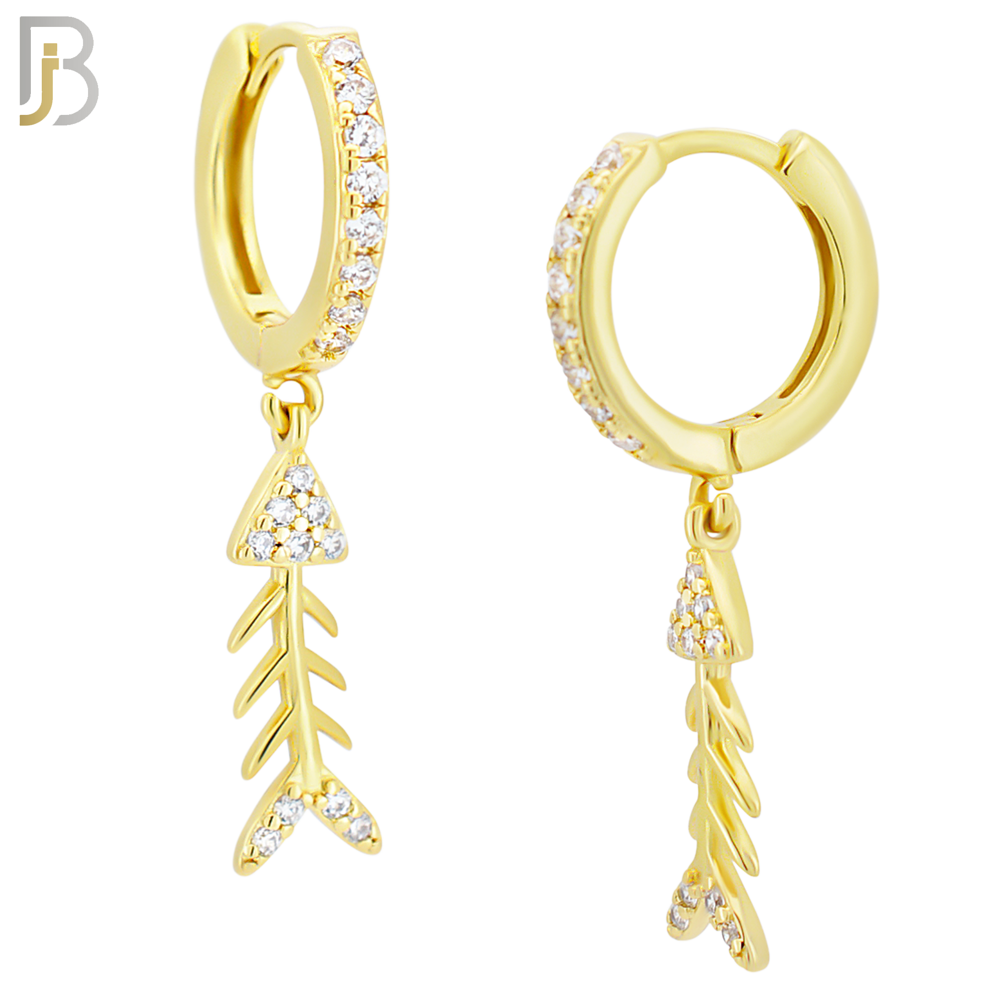 ES113 - 316L Stainless Steel Dangling Skeleton Fish with Zircon Huggies Clip On image 2