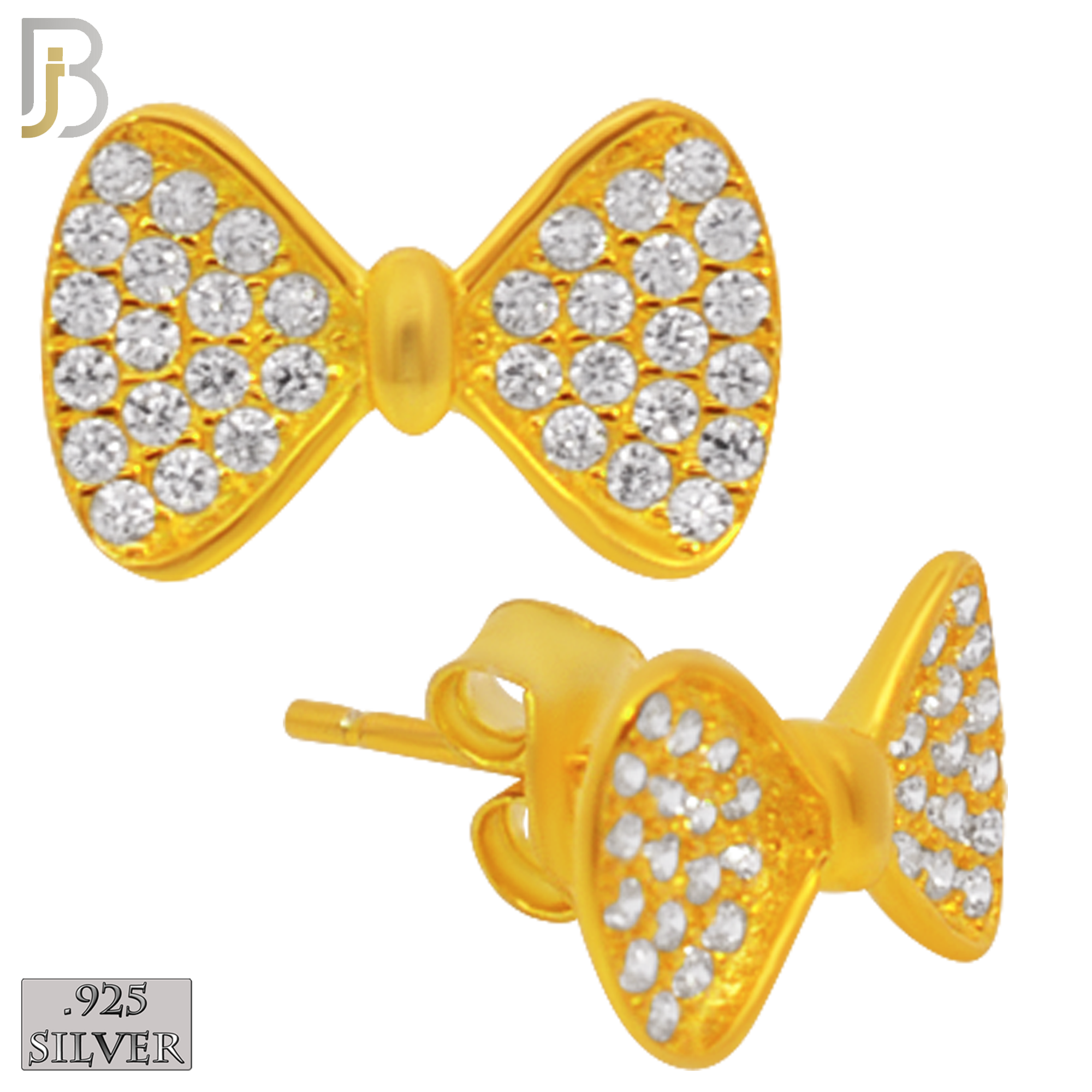 925-ES235 – .925 Sterling Silver Bow Tie with Zircon Design Earring Stud image 2