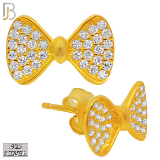 925-ES235 – .925 Sterling Silver Bow Tie with Zircon Design Earring Stud image 2