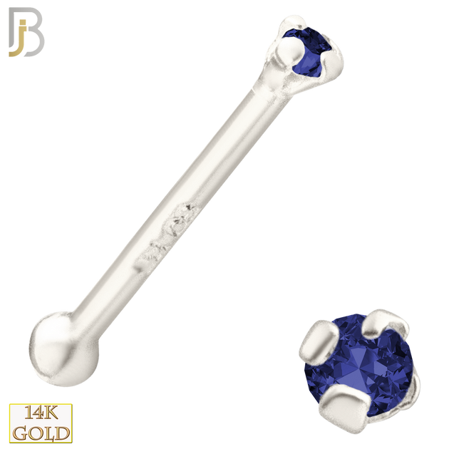 14-NR01CWS - 20g 14k White Gold Nose Bone with Blue Sapphire Colored CZ - 1.5mm image