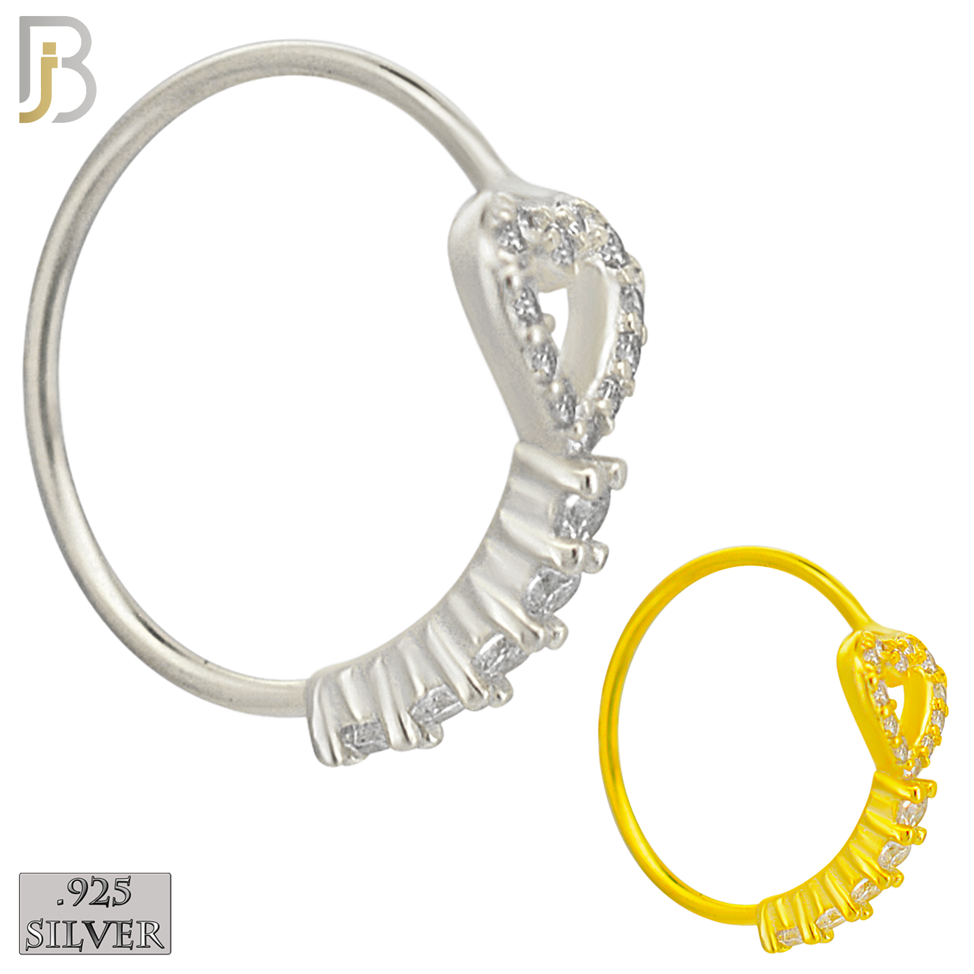 925-CT113 -  925 Sterling Silver Heart Design with Line of Multi Zircon Nose Hoops (Pack of 6) image 0