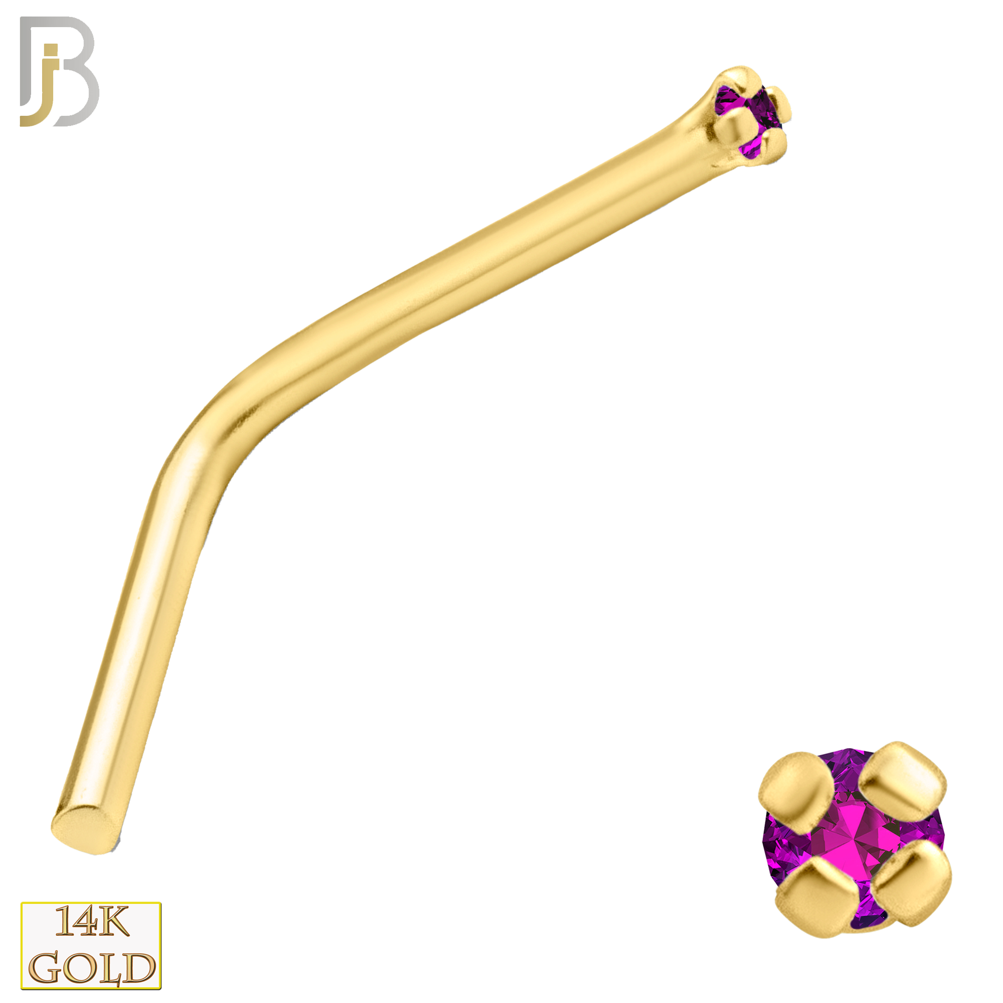 14-NR10YR-22 - 22g-14k Yellow Gold L-Shaped with Ruby in Prong Setting - 1mm image