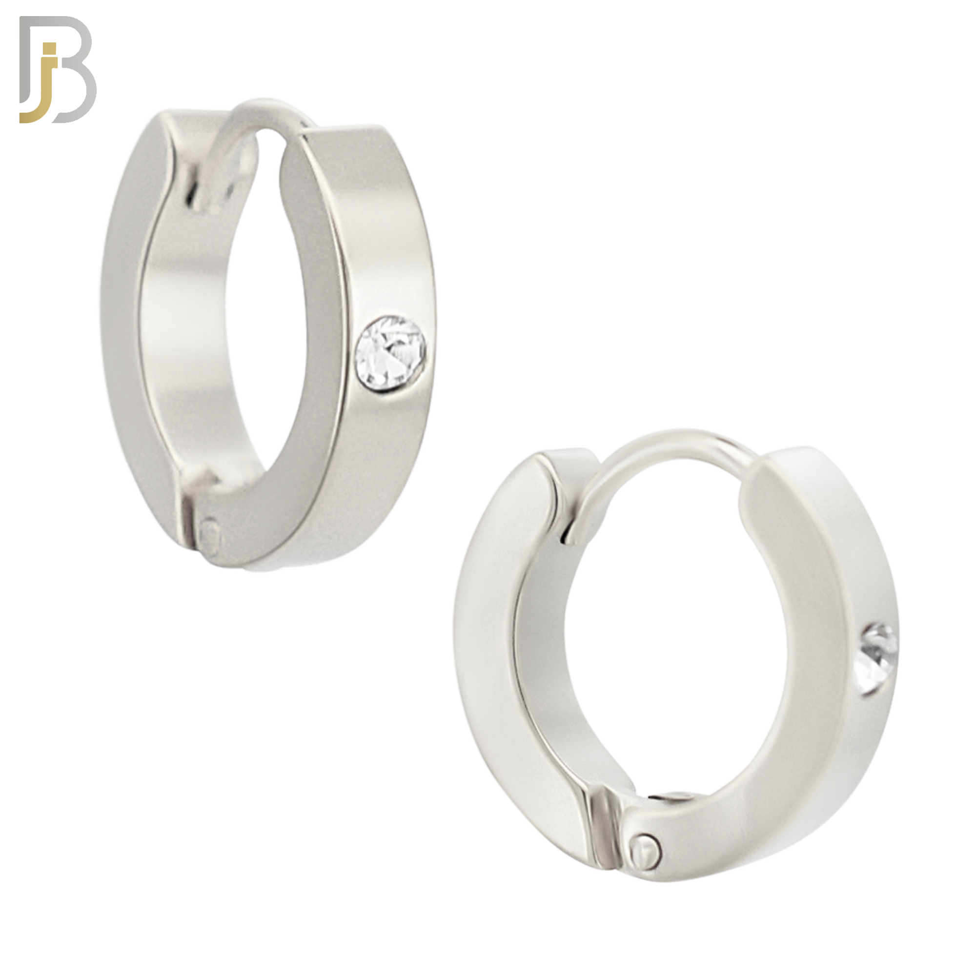 ES116S - 316L Stainless Steel Plain Huggies with Single Zircon Clip On image 1