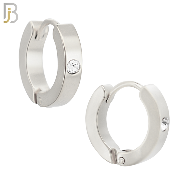 ES116S - 316L Stainless Steel Plain Huggies with Single Zircon Clip On image 1