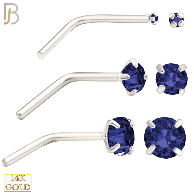 14-NR10CWS - 20g 14k White Gold L-Shaped with Blue Sapphire Colored CZ image 0