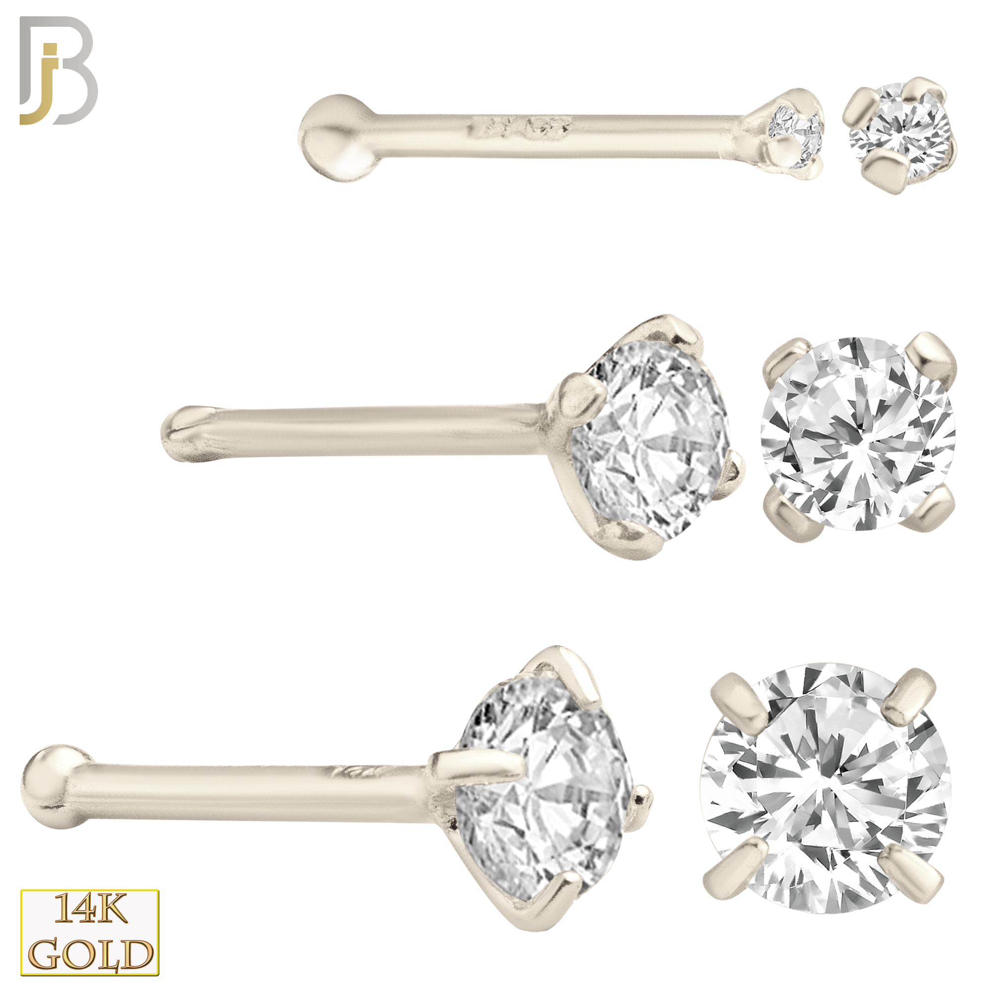 14-NR01CW-20 - 20g Thickness 14k Solid White Gold Prong Setting  Round Cubic Zircona Nose Bone image 0