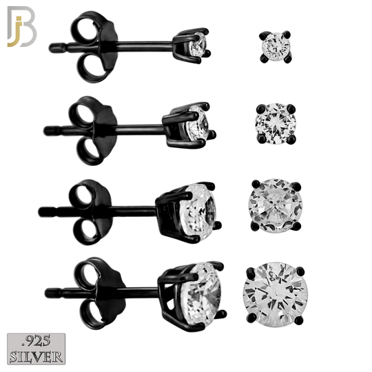 925-ES71-KC - .925 Sterling Silver Black Plated Earring Stud Casting Round Prong Setting Clear Zircon image 0