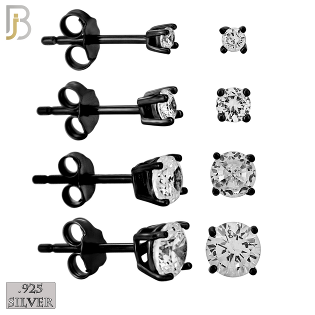 925-ES71-KC - .925 Sterling Silver Black Plated Earring Stud Casting Round Prong Setting Clear Zircon image 0
