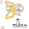 14-G23-DM15 - 14k Titanium Anchor and 14k Gold Top Butterfly with Cubic Zirconia Dermal - Internally Threaded image 2