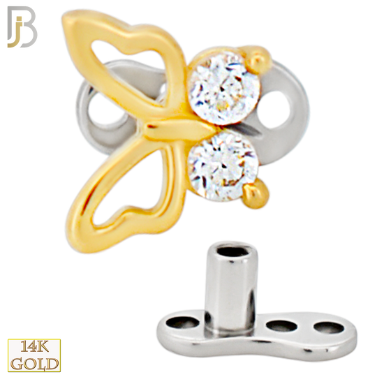 14-G23-DM15 - 14k Titanium Anchor and 14k Gold Top Butterfly with Cubic Zirconia Dermal - Internally Threaded image 2