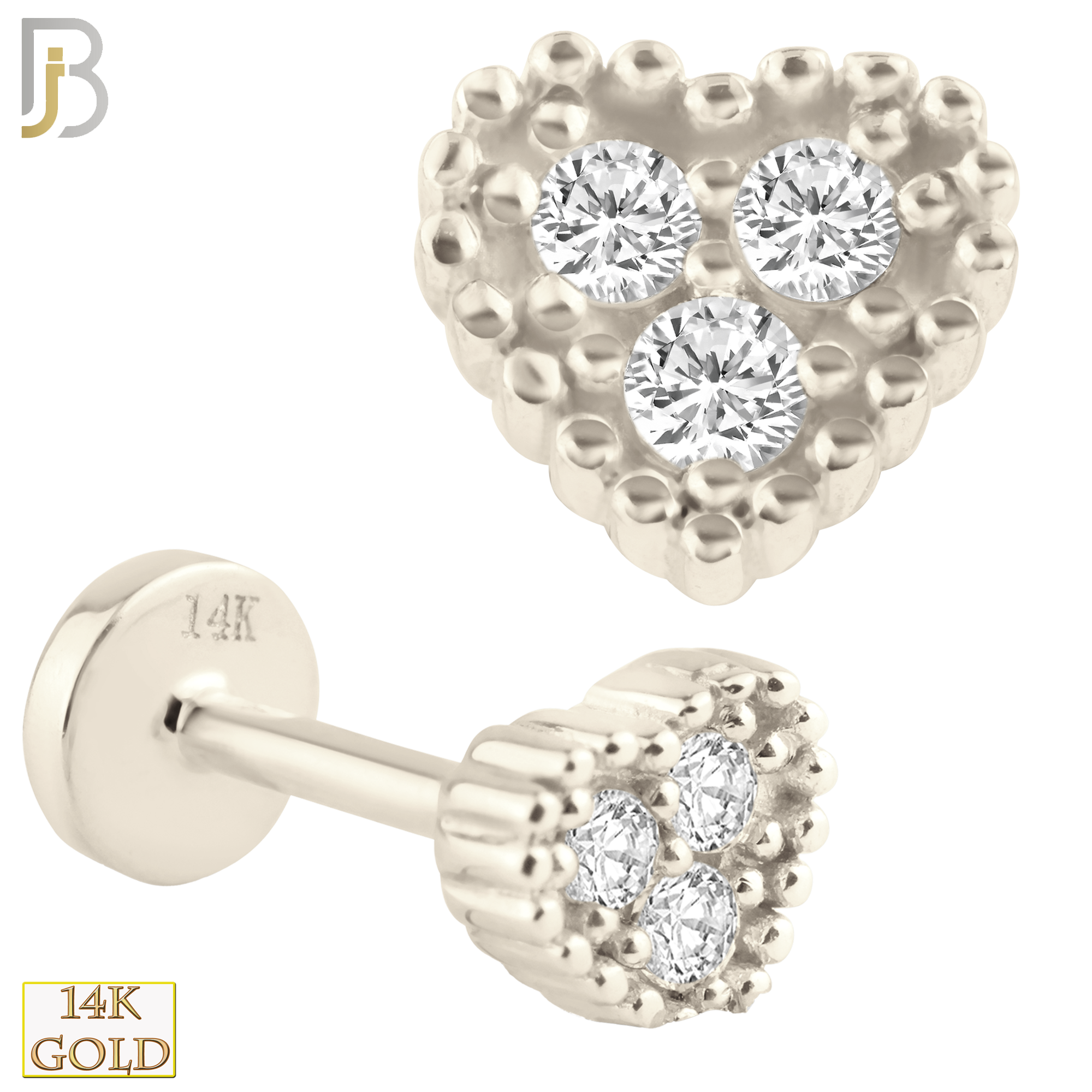 14-LB18Y - 14k Yellow Gold Labret Heart Design with Zircon image 1