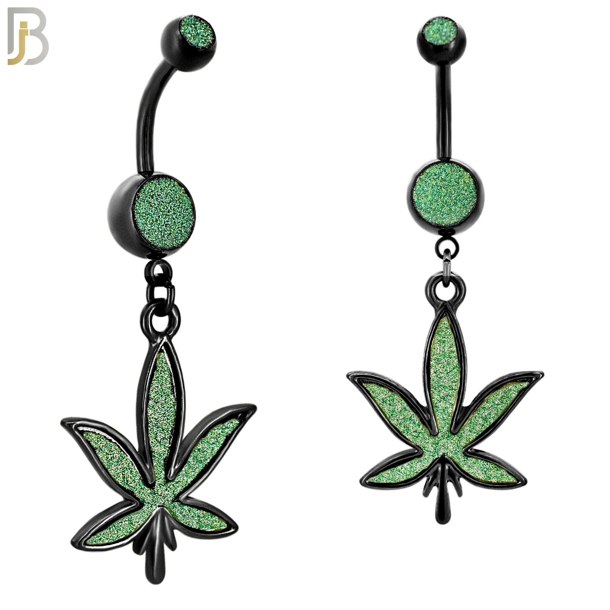 N002 - 316L Stainless Steel Dangling Marijuana Leaf Sandpaper Design Belly Ring with 4mm Screw Ball image 3