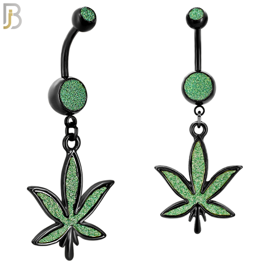 N002 - 316L Stainless Steel Dangling Marijuana Leaf Sandpaper Design Belly Ring with 4mm Screw Ball image 3
