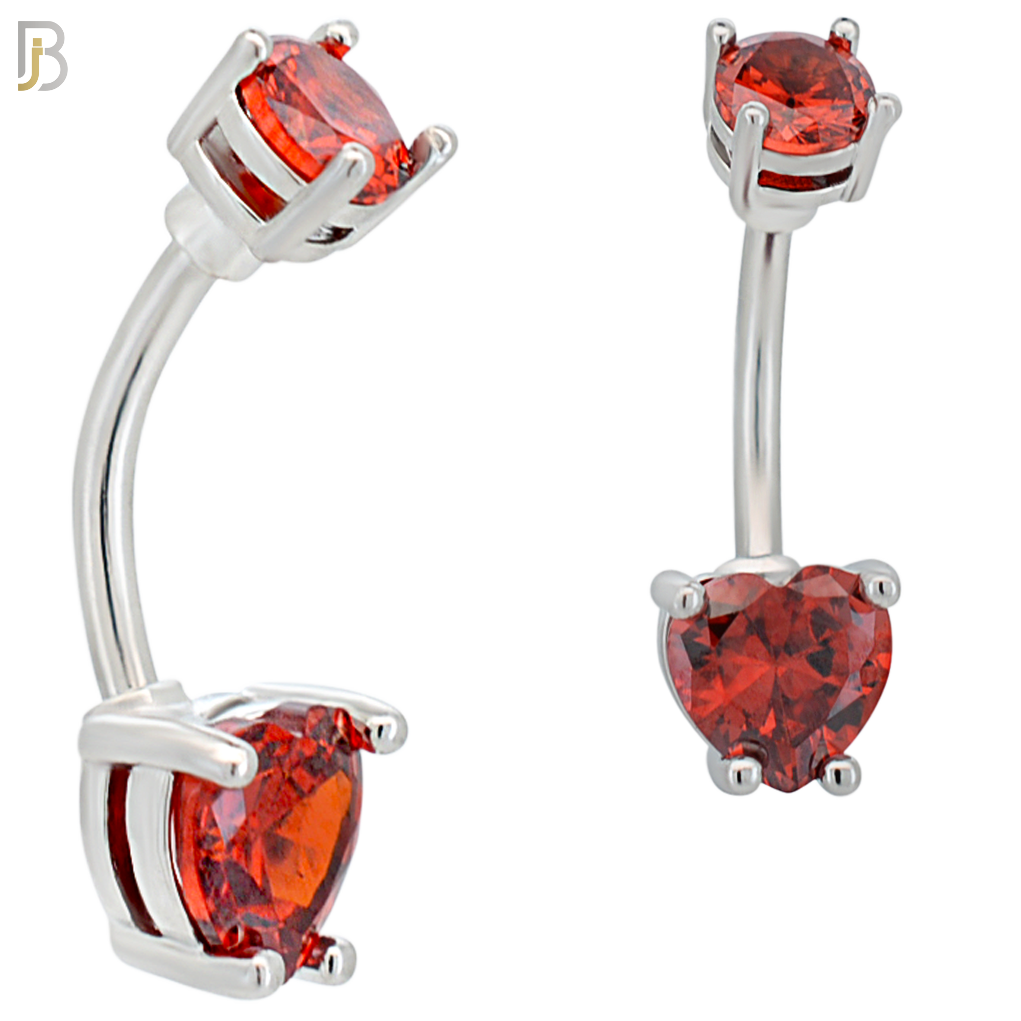 NB06S - 316L Stainless Steel Heart Prong Setting Zircon  Banana Belly Navel Ring (PACK OF 6) image 4