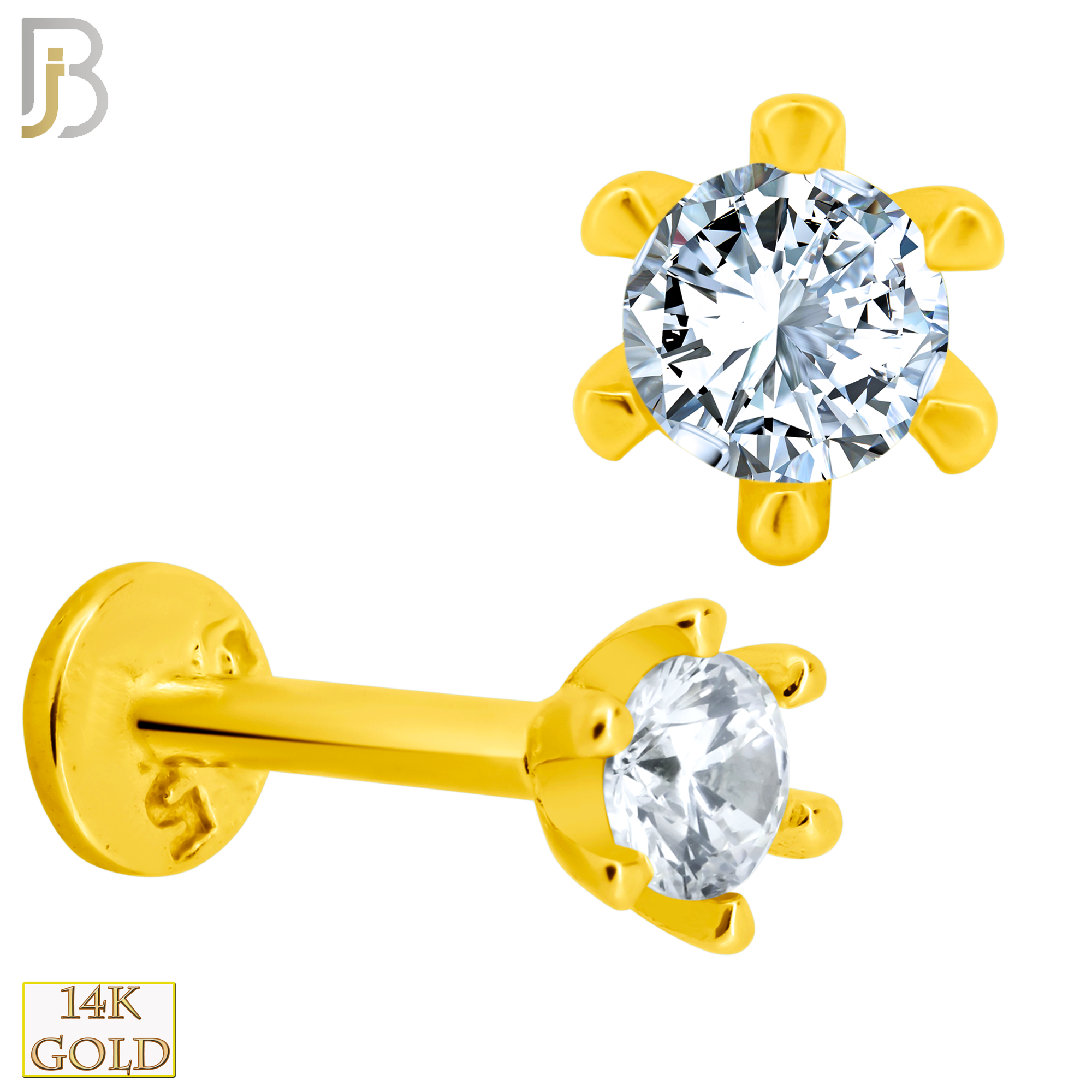 14-LB54 - 14k Yellow Gold 16g Labret with Round Zircon in Six Prong Setting image 1