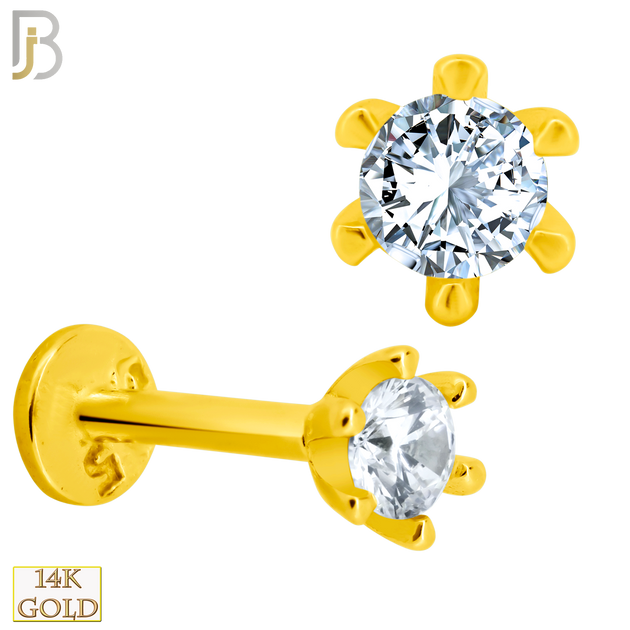 14-LB54 - 14k Yellow Gold 16g Labret with Round Zircon in Six Prong Setting image 1