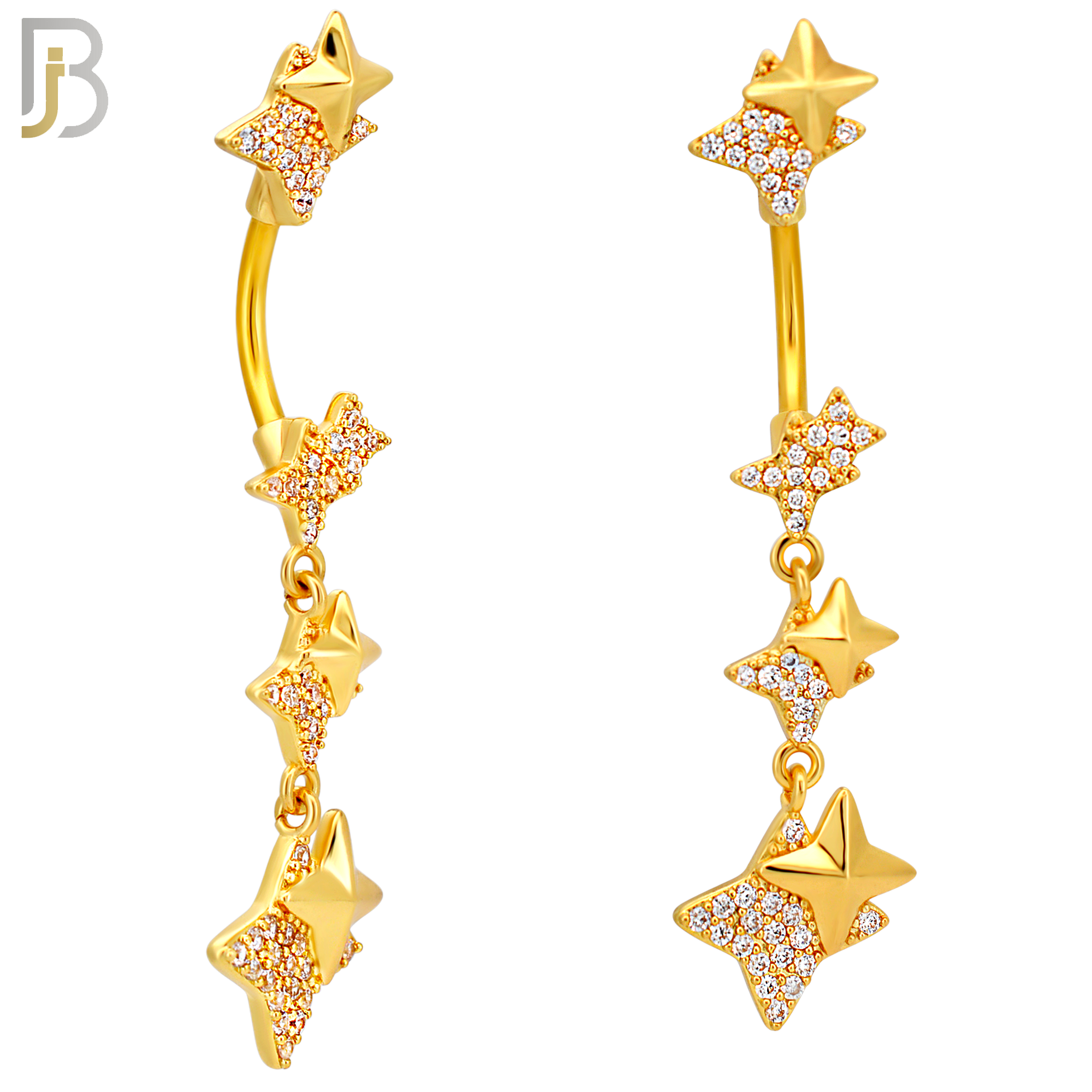 N0149 - 316L Surgical Steel Dangling Double North Star Belly Ring image 3