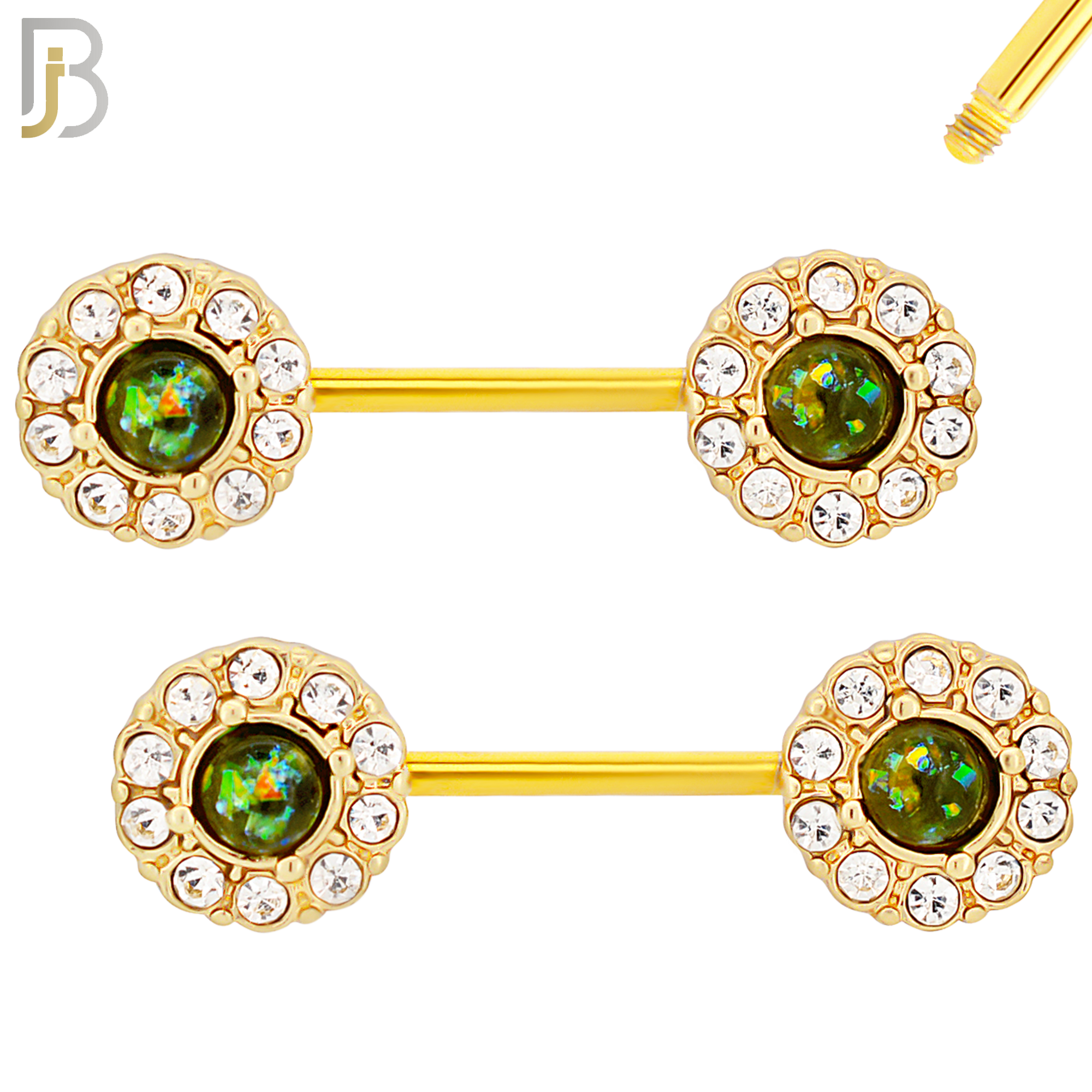 NP12 - 316L Surgical Steel Screw Round Opal with Multi Zircon Nipple Ring Piercing image 6