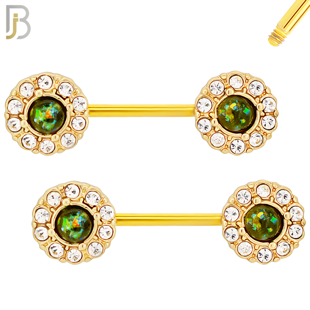NP12 - 316L Surgical Steel Screw Round Opal with Multi Zircon Nipple Ring Piercing image 6