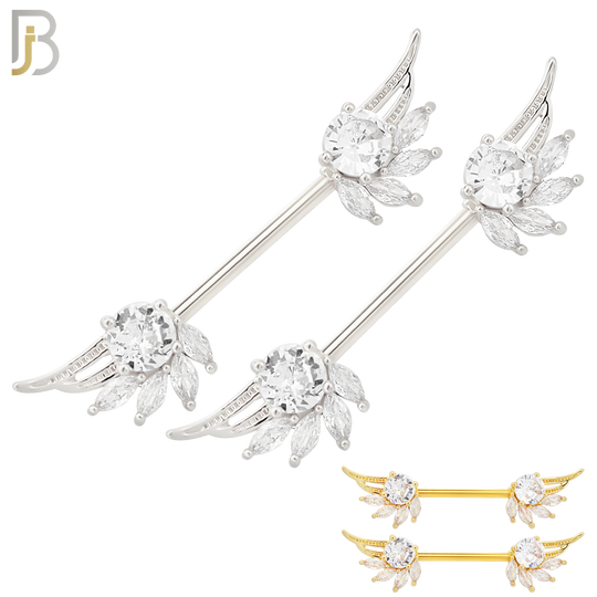 NP53 - 316L Surgical Steel Angel Wings with Multi Zircon Nipple Rings Pair image 0