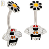 NB48 - 316L Stainless Steel Bee Design with Flower Tail Banana Belly Navel Ring image 1