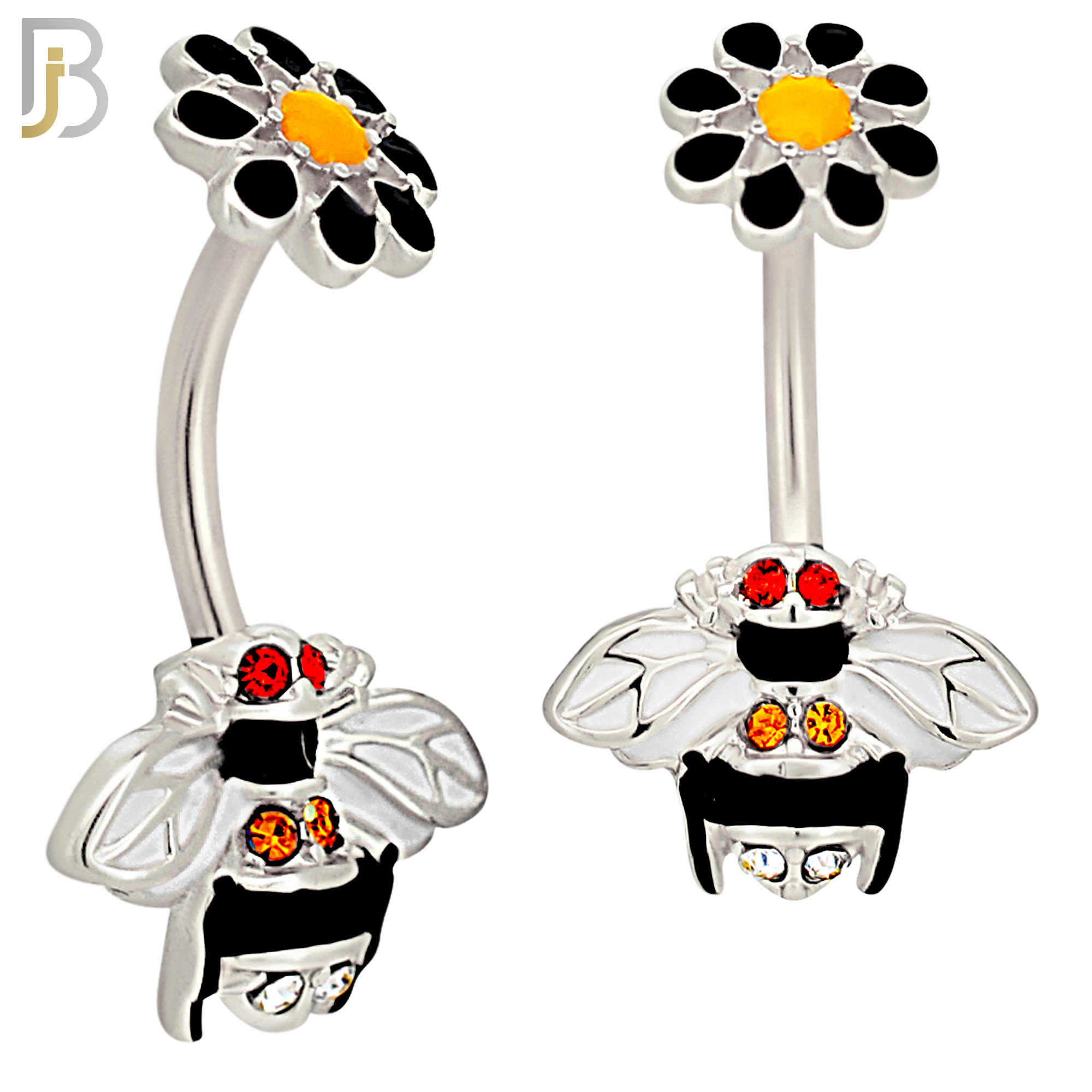 NB48 - 316L Stainless Steel Bee Design with Flower Tail Banana Belly Navel Ring image 1