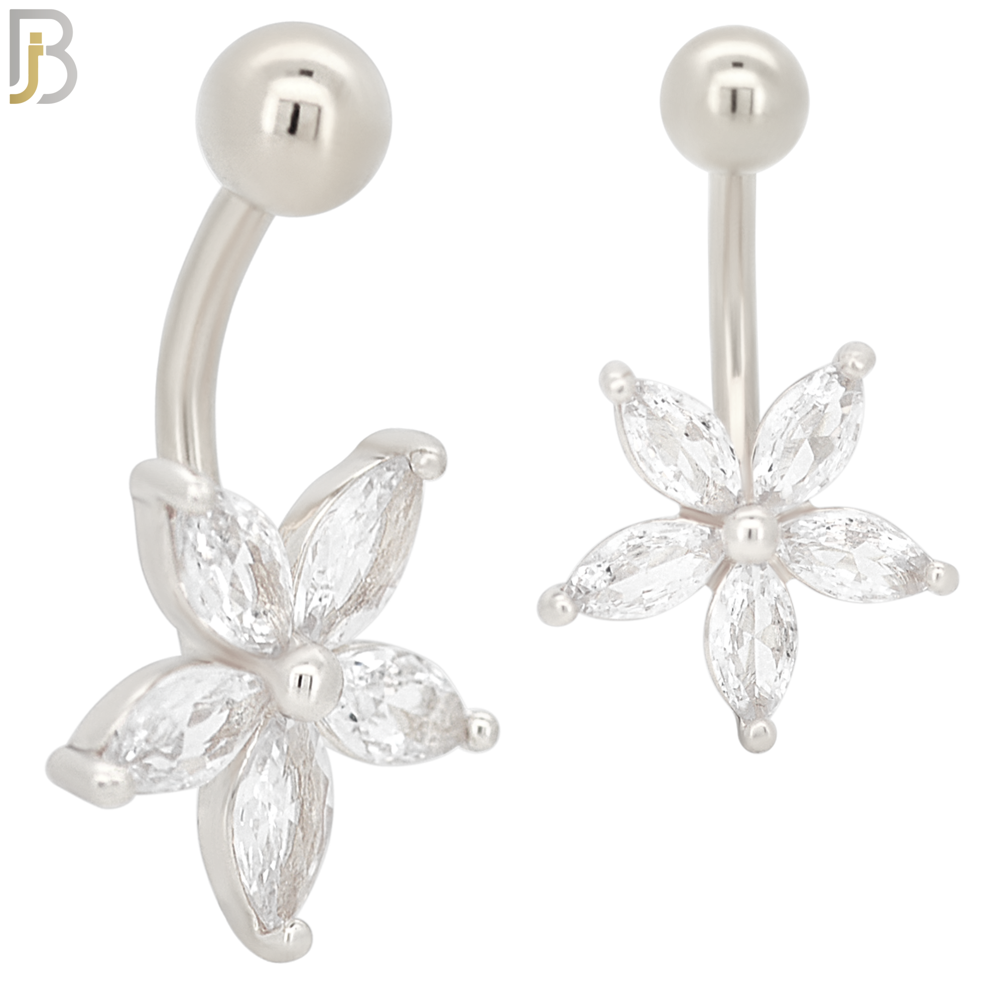 NB37 - 316L Stainless Steel Star Flower Zircon Banana Belly Navel Ring image 1