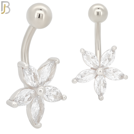 NB37 - 316L Stainless Steel Star Flower Zircon Banana Belly Navel Ring image 1