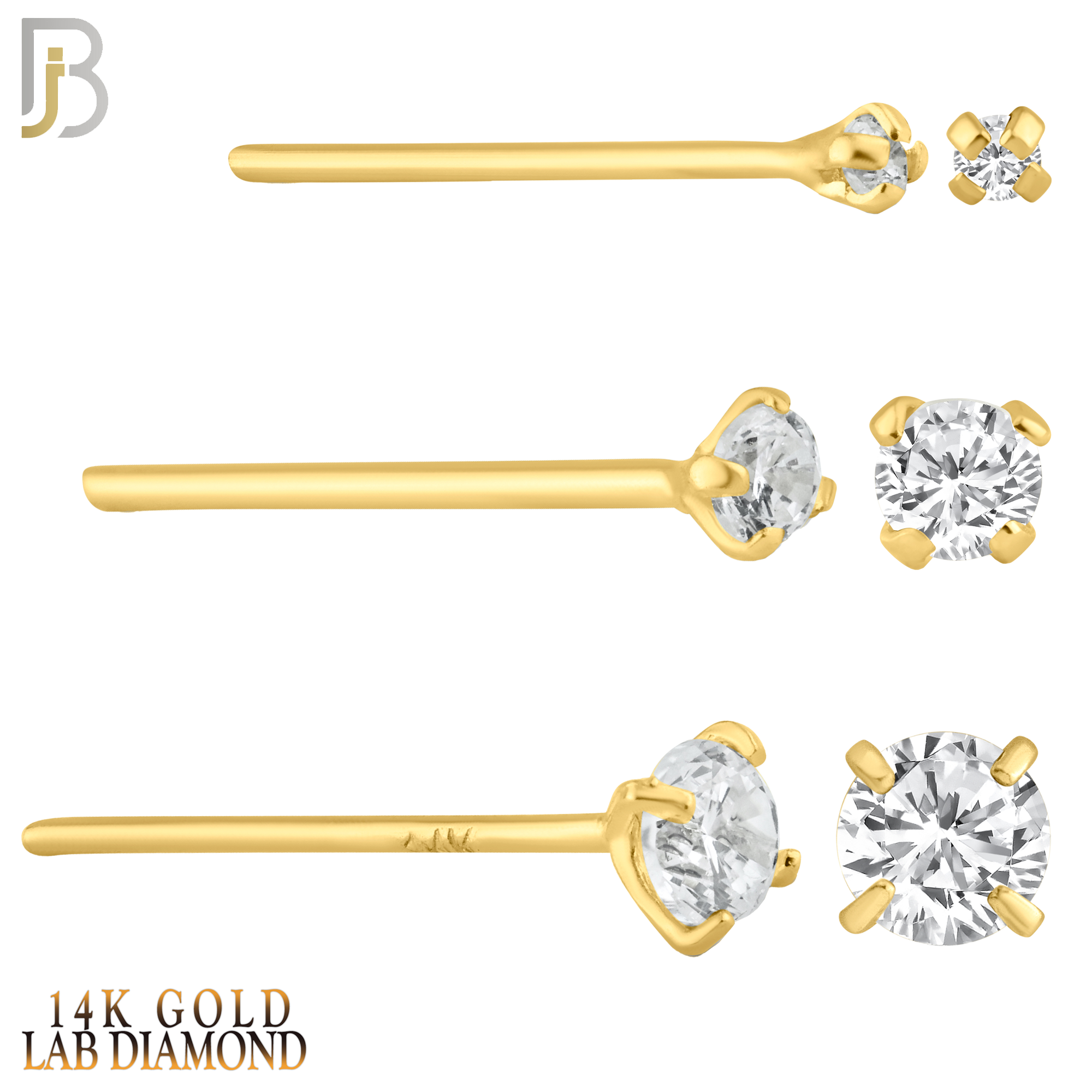 14-NR02L - 14k Solid  Gold Prong Setting  Round Lab Diamond Nose Stud Bend-it Yourself, Nose Straight image 0