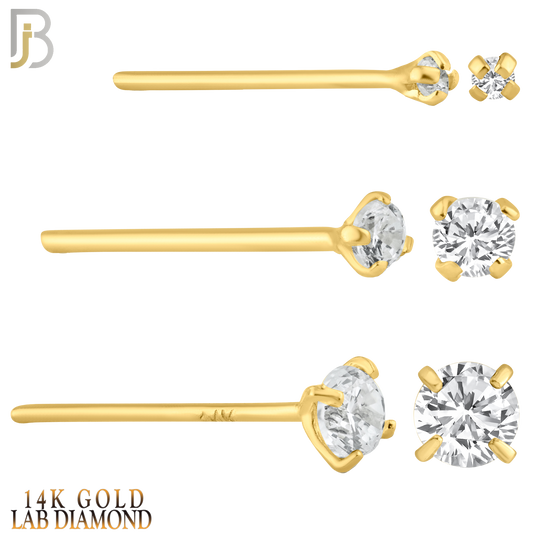 14-NR02L - 14k Solid  Gold Prong Setting  Round Lab Diamond Nose Stud Bend-it Yourself, Nose Straight image 0
