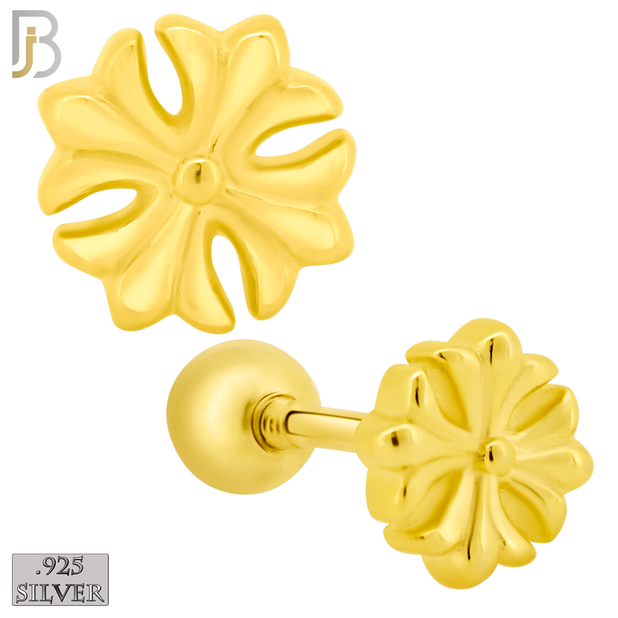 925-ES431 - Screw Ball Back - .925 Sterling Silver Four Fleur-de-lis Earrings Stud image 1