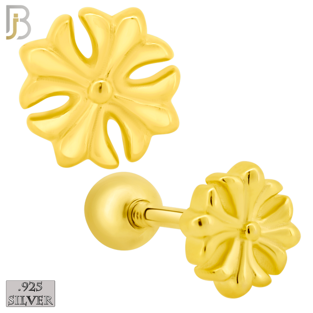 925-ES431 - Screw Ball Back - .925 Sterling Silver Four Fleur-de-lis Earrings Stud image 1