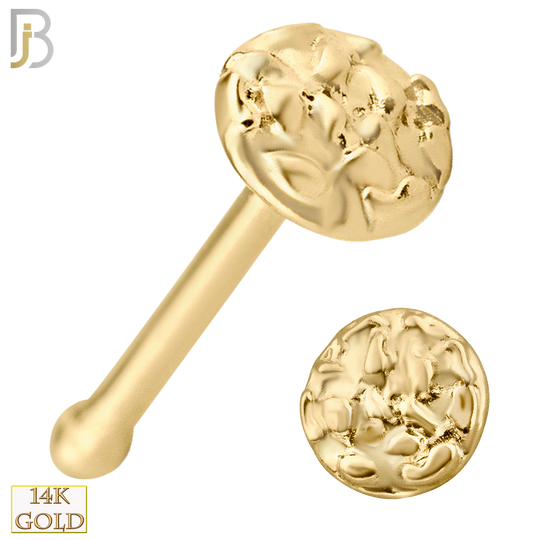 14-NR35B - 14k Solid Gold Nose Bone Rough Finish Disc Design image 0