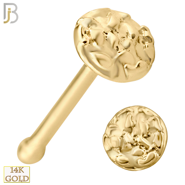 14-NR35B - 14k Solid Gold Nose Bone Rough Finish Disc Design image 0