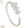 14-CT05C - 14k Solid Gold Prong Setting 3 Zircon Hoops Piercing Twist top Open image 1