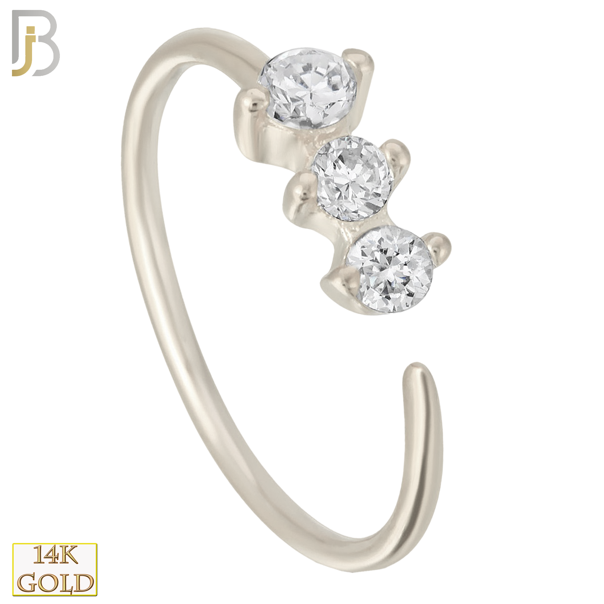 14-CT05C - 14k Solid Gold Prong Setting 3 Zircon Hoops Piercing Twist top Open image 1