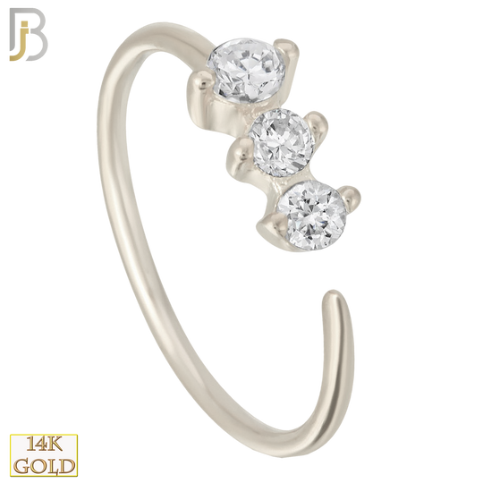 14-CT05C - 14k Solid Gold Prong Setting 3 Zircon Hoops Piercing Twist top Open image 1