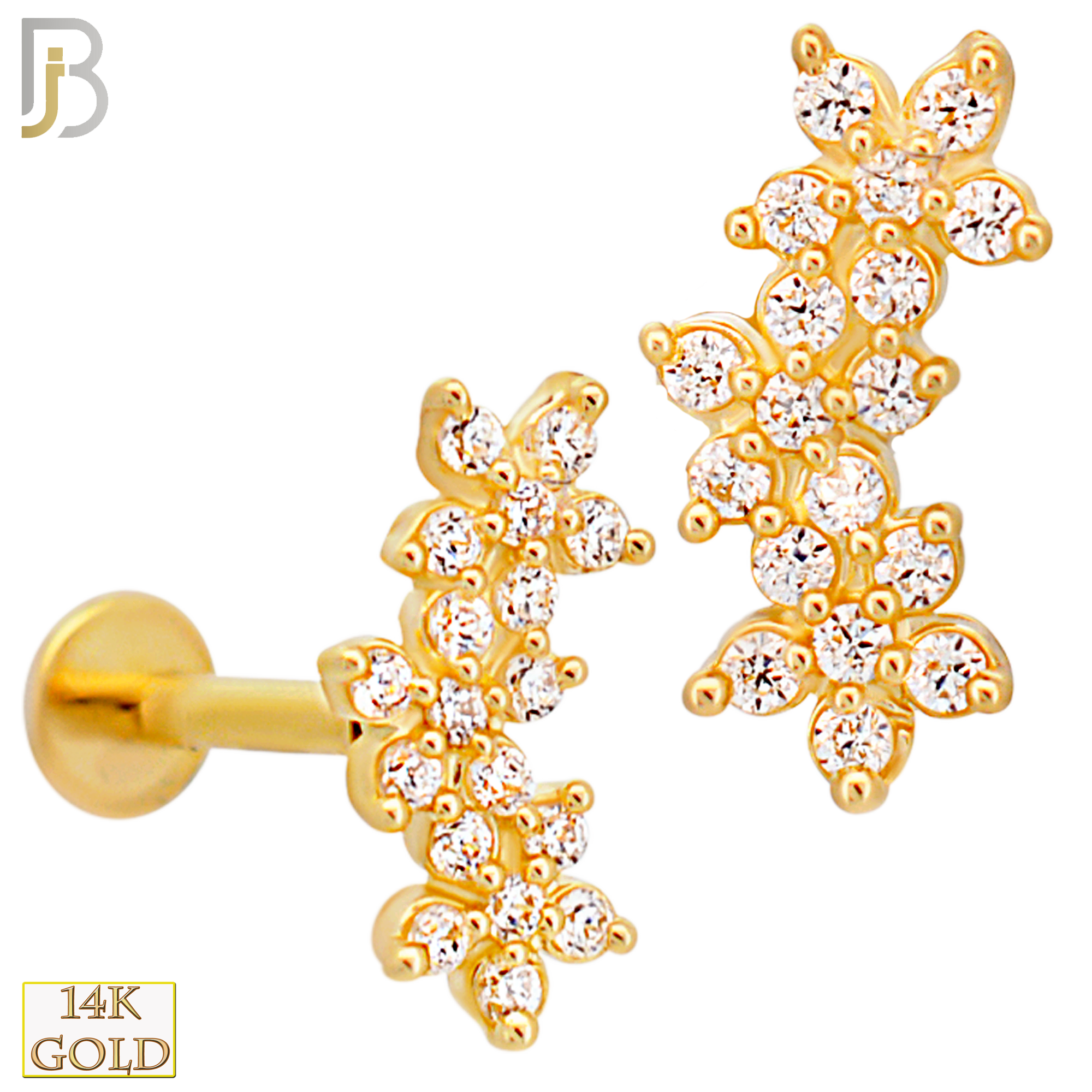 14-LB100 - 14k Yellow Gold Linking Three Stars with Multi CZ Labret image 0