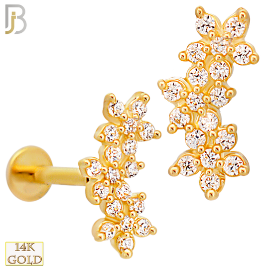 14-LB100 - 14k Yellow Gold Linking Three Stars with Multi CZ Labret image 0