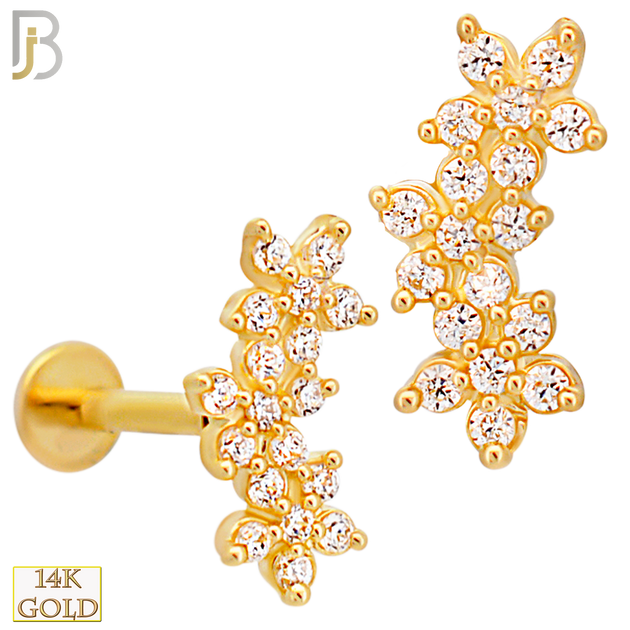 14-LB100 - 14k Yellow Gold Linking Three Stars with Multi CZ Labret image 0