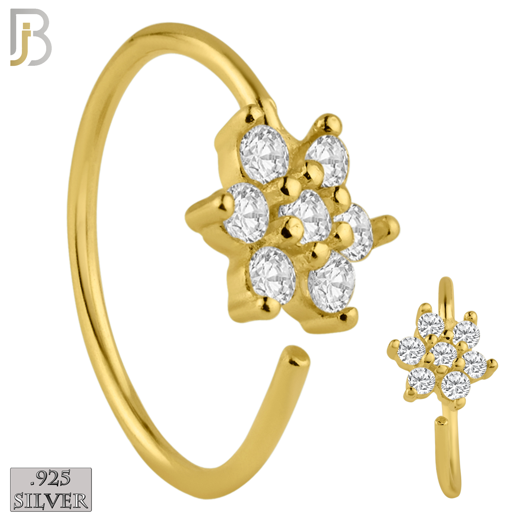 925-CT31 - 925 Sterling Silver Flower Design Nose Hoops 22g Thick 8mm wide (PACK OF 6) image 1