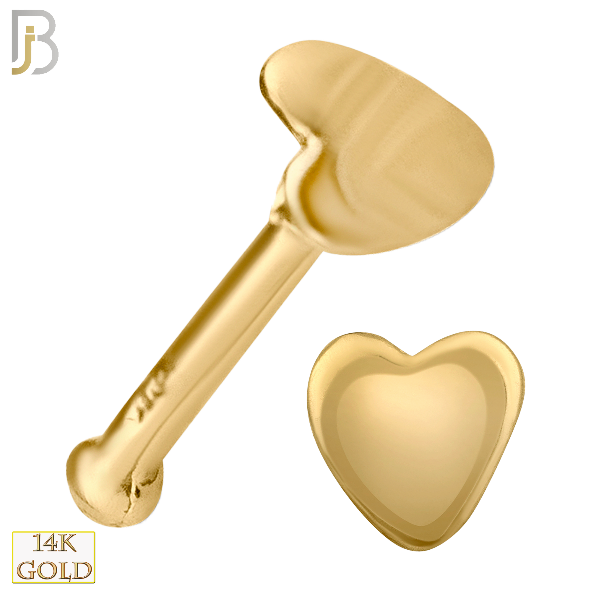 14-NR24BY - 14k Solid Gold Nose Bone Plain Heart Design image 0