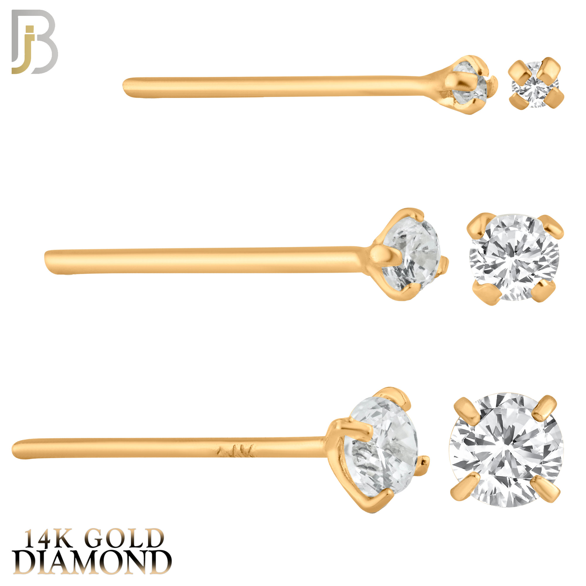 14-NR02D - 14k Solid  Gold Prong Setting  Round SI1 Diamond Nose Stud Bend-it Yourself, Nose Straight image 2