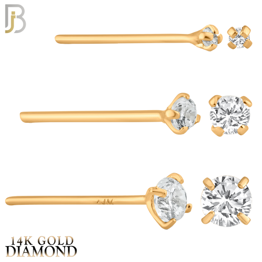 14-NR02D - 14k Solid  Gold Prong Setting  Round SI1 Diamond Nose Stud Bend-it Yourself, Nose Straight image 2