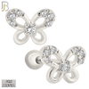 925-ES208 - Screw Ball Back - .925 Sterling Silver Butterfly Design Earring Stud with Clear Zircon image 1