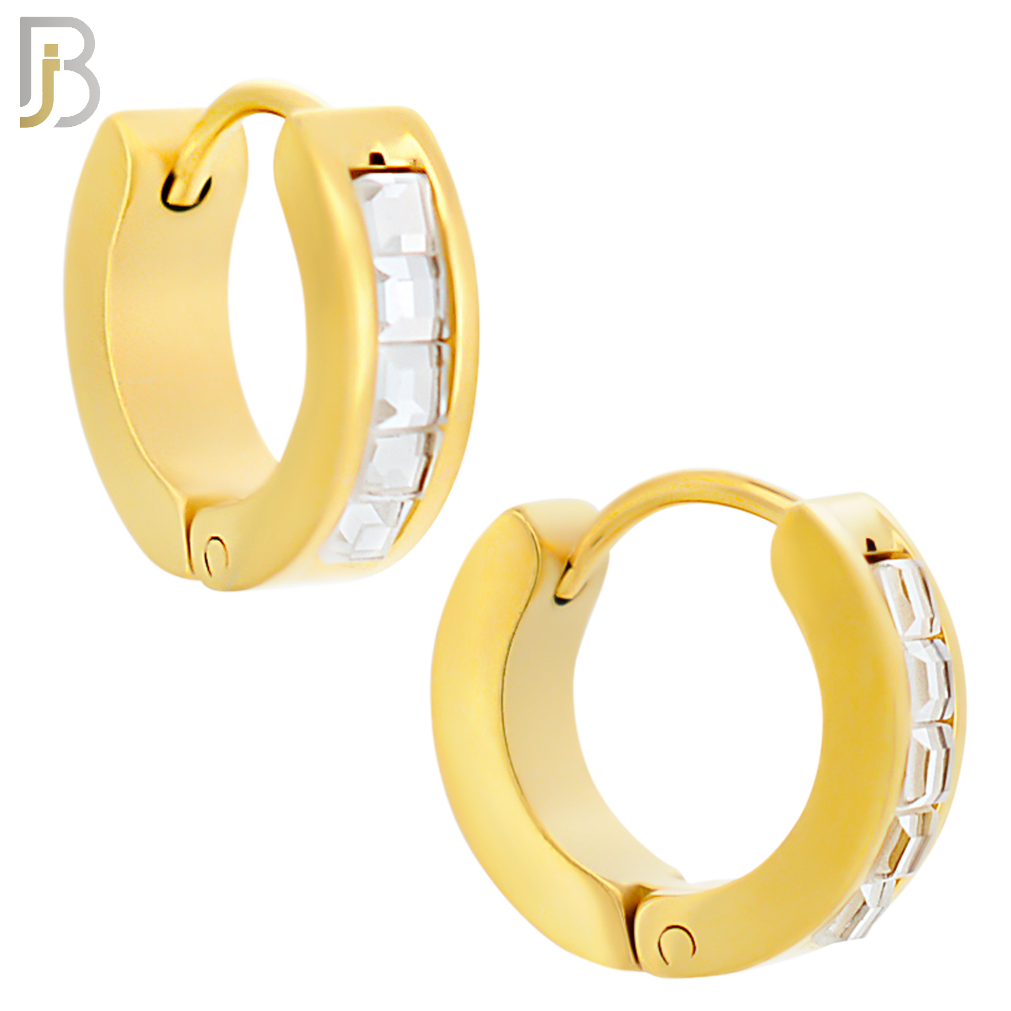 ES131 - Stainless Steel Huggies Hoops Earrings with Square Zircon image 3