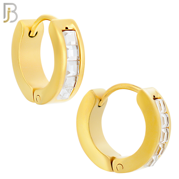 ES131 - Stainless Steel Huggies Hoops Earrings with Square Zircon image 3