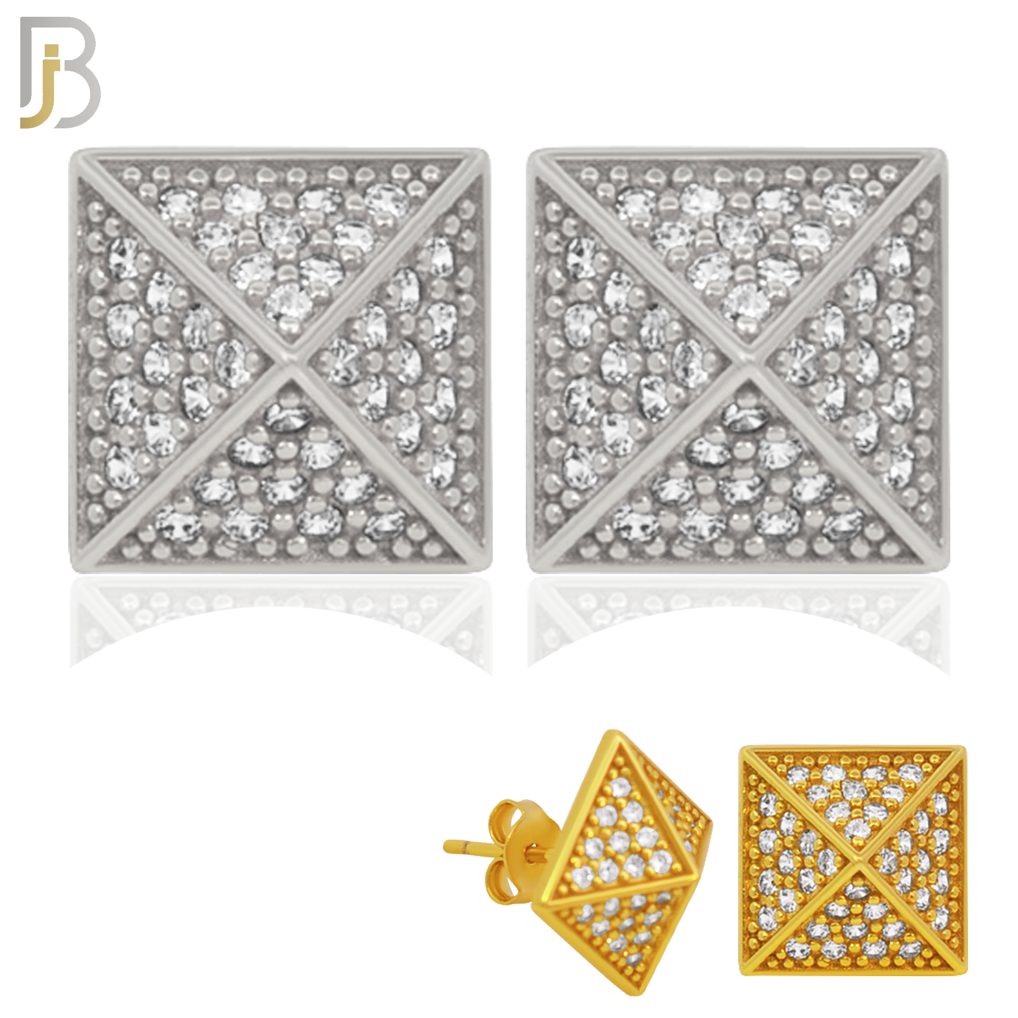 925-ES229 – .925 Sterling Silver Pyramid Design Earring Stud with Zircon image 0